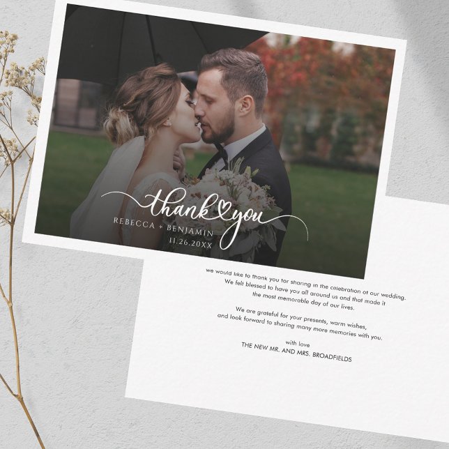 Carte De Correspondance Merci Mariage photo élégant (Wedding Photo Thank You Guests Notecard)