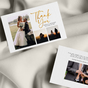 Carte De Correspondance Merci Mariage simple à main en or