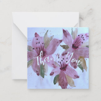 Carte De Correspondance Merci Minuscule Floral Rose Et Bourgogne
