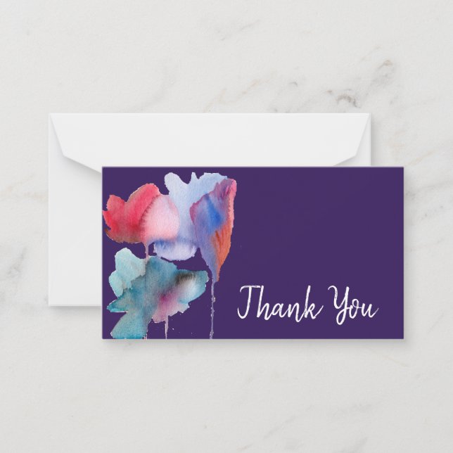 Carte De Correspondance Merci moderne fleurs bleu aquarelle art (Devant)