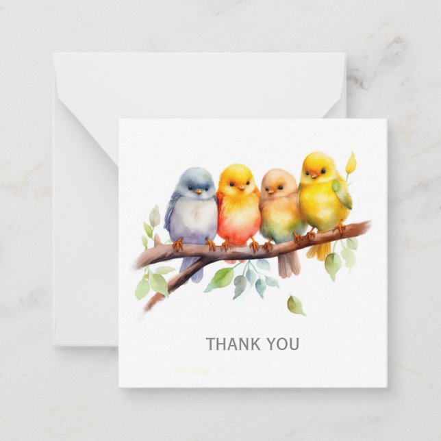 Carte De Correspondance Merci personnalisé des oiseaux mignons (Devant)