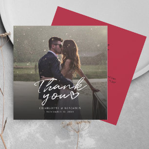 Carte De Correspondance Merci photo Mariage à lettres main moderne