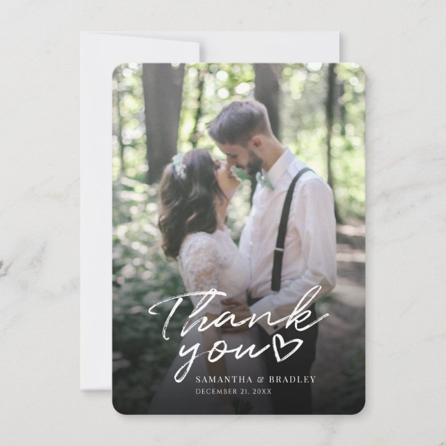 Carte De Correspondance Merci photo Mariage moderne (Devant)