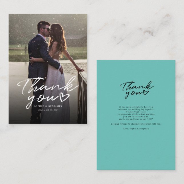 Carte De Correspondance Merci photo Mariage moderne (Devant / Derrière)