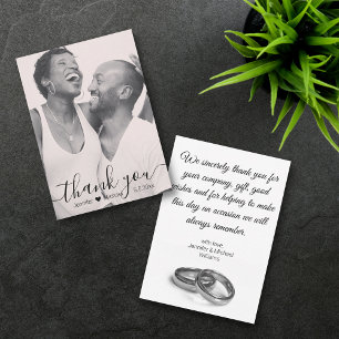 Carte De Correspondance merci photo mariage noir & blanc minimale