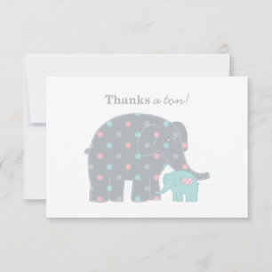 Carte De Correspondance Mère et bébé Eléphant Douche rose bleu gris