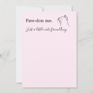 Carte De Correspondance Mignonne chat demandant "Pardon me" rose