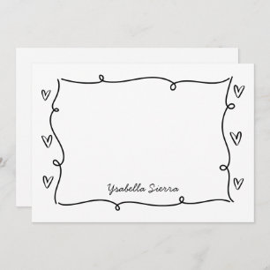 Carte De Correspondance Mignonne Main Tirée Coeurs Vavy Simple