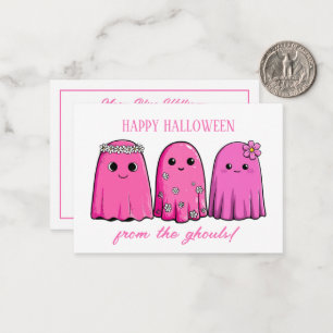 Carte De Correspondance Mignons fantômes de fille roses d'Halloween avec d