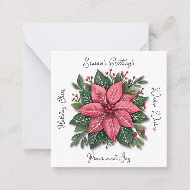 Carte De Correspondance Mini Blanc Poinsettia Noël (Devant)