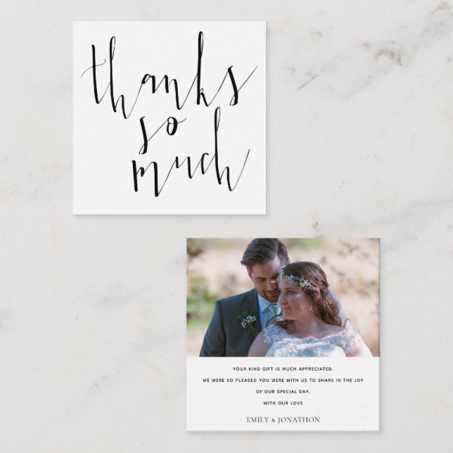 Carte De Correspondance MINI | Calligraphie Mariage photo Merci (Devant / Derrière)