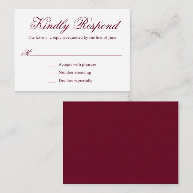 Carte De Correspondance Mini mariage traditionnel en Bourgogne RSVP (Devant / Derrière)