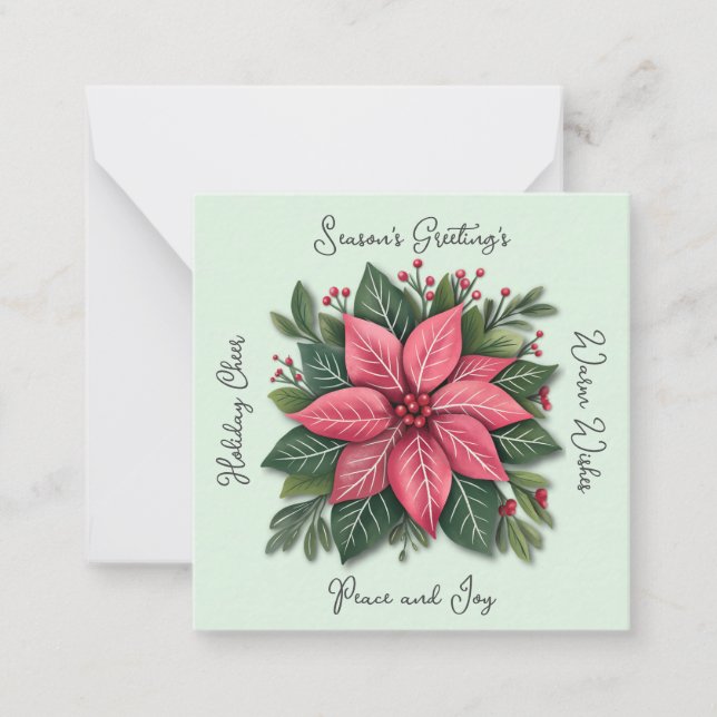Carte De Correspondance Mini Mint Green Poinsettia Noël (Devant)