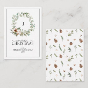 Carte De Correspondance Mini Monogramme Coton Floral Wreath Joyeux Noël
