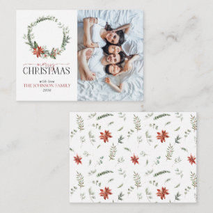 Carte De Correspondance Mini Poinsettia Wreath Photo Joyeux Noël