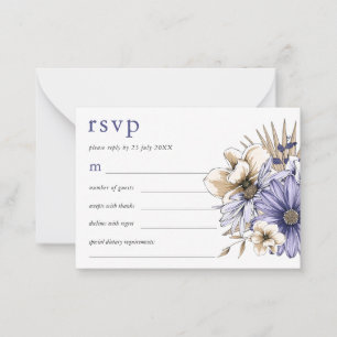 Carte De Correspondance MINI TAILLE Purple Crème Florales Mariage RSVP