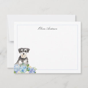 Carte De Correspondance Miniature Schnauzer Blue Hydrangea Personnalisé