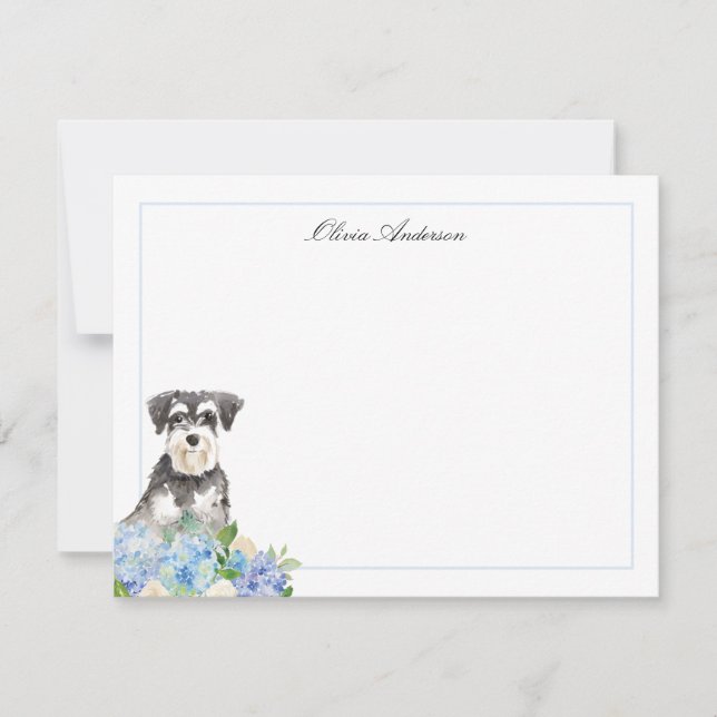 Carte De Correspondance Miniature Schnauzer Blue Hydrangea Personnalisé (Devant)