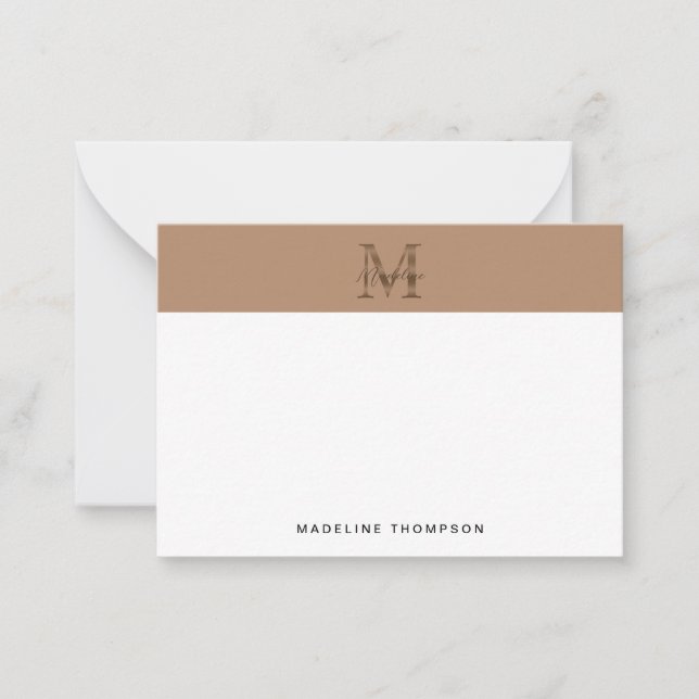 Carte De Correspondance Minimal Script Metallic Taupe Gold Monogram (Devant)