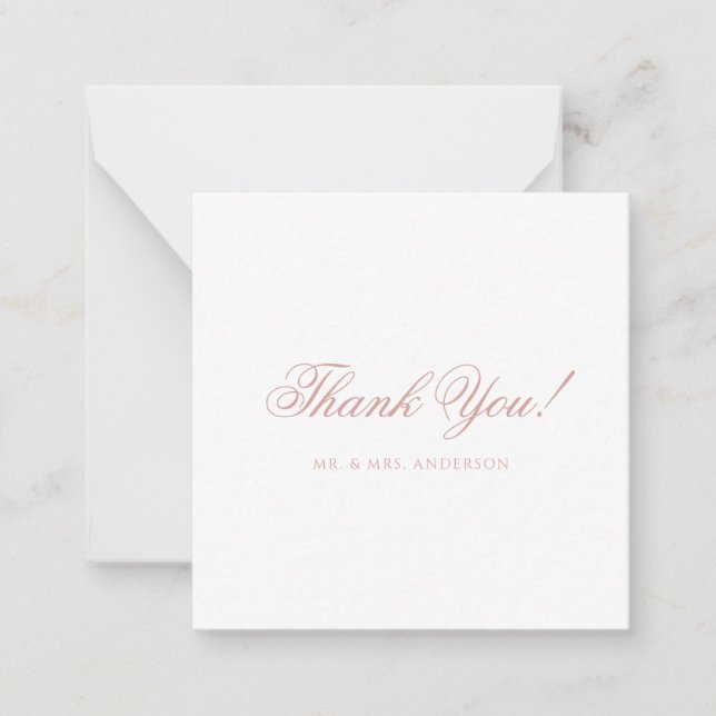 Carte De Correspondance Minimalist Dusty Rose Script Wedding Thank You (Devant)