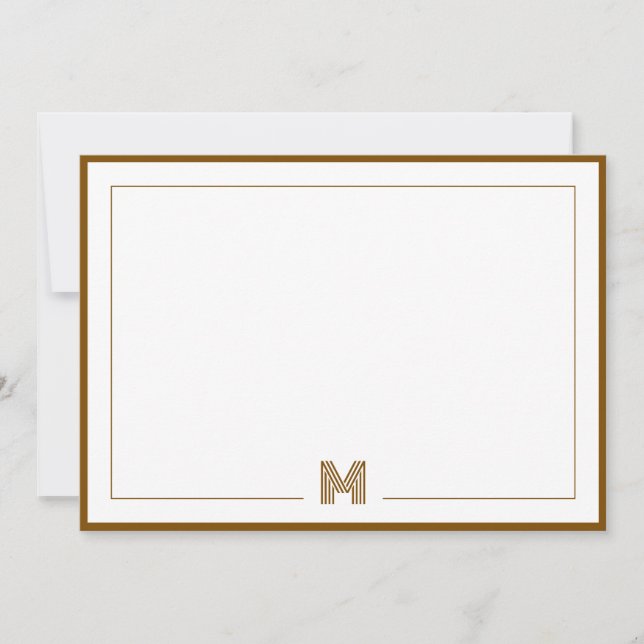 Carte De Correspondance Minimalist Monogram Brown Double Border Stationery (Devant)