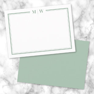 Carte De Correspondance Minimaliste Monogramme Vert à Deux Bordures