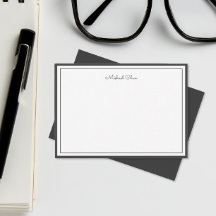 Carte De Correspondance Minimaliste noir et blanc Deux bordures, signature
