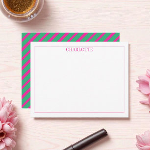 Carte De Correspondance Minimaliste rose et vert rayures Classique chic