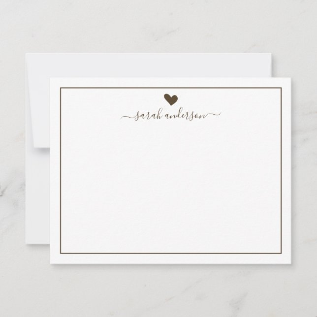Carte De Correspondance Modern Calligraphy Brown Heart Personalized (Devant)