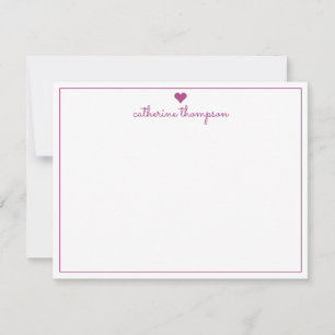 Carte De Correspondance Moderne Girly Violet Coeur Violet Feminine Script