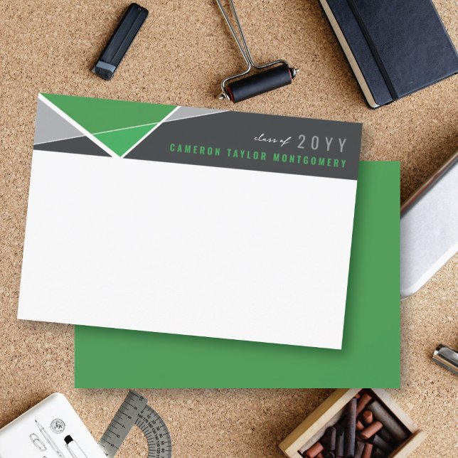 Carte De Correspondance Moderne Green Geometry Criss Cross Graduation (Modern Green Geometric Color Blocks Criss Cross Graduation Thank You Card @ zazzle.com/color_therapy)
