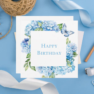 Carte De Correspondance Moderne Joyeux Anniversaire Bleu Hydrangea Chic