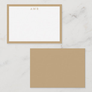Carte De Correspondance Moderne minimaliste 3 Monogramme Une Bordure Beige
