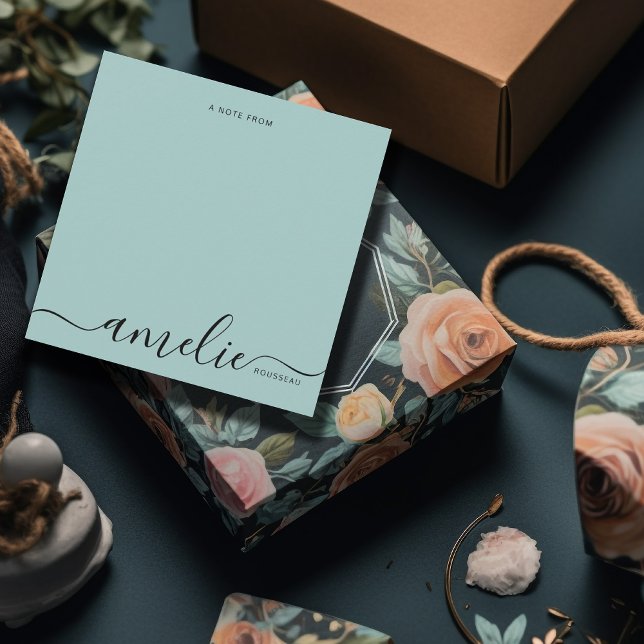 Carte De Correspondance Moderne Script Calligraphie Monogramme Mint Green (Créateur téléchargé)