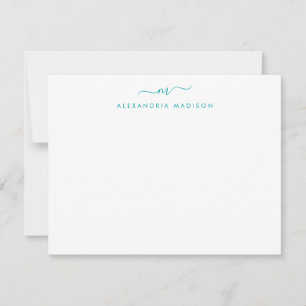 Carte De Correspondance Moderne Turquoise Écran vert Monogramme Laveuse