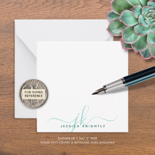 Carte De Correspondance Moderne Turquoise Script Monogramme minimaliste