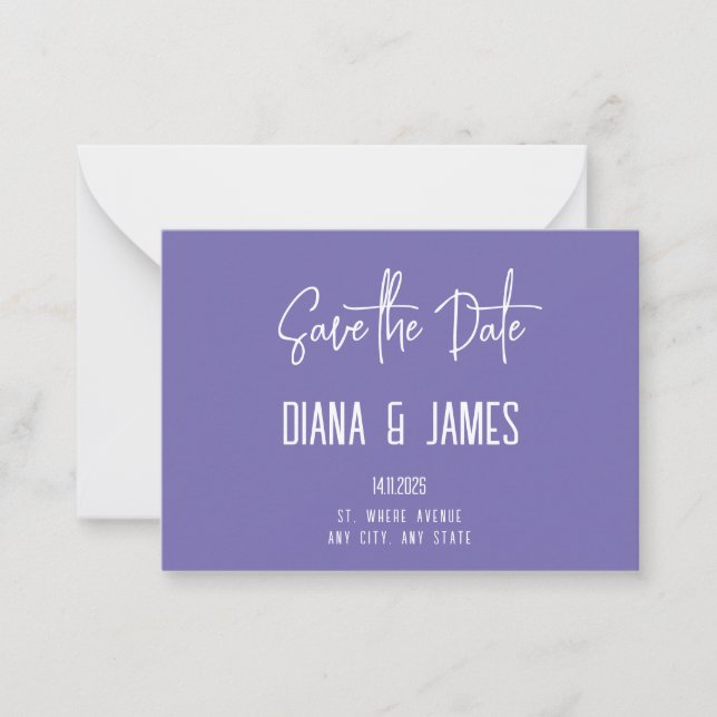 Carte De Correspondance Moderne violet QR Code Mariage Enregistrer la date (Devant)