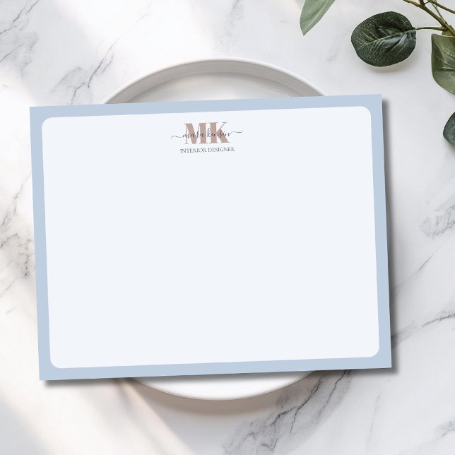 Carte De Correspondance Modert Mocha Mousse Monogram Poussiéreux Bleu (Créateur téléchargé)