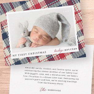 Carte De Correspondance Mon premier Noël moderne Plaid Baby Photo