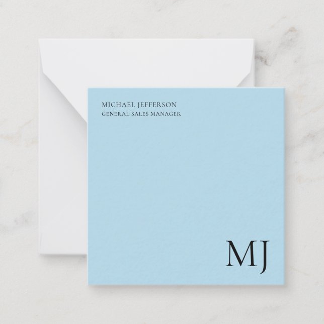 Carte De Correspondance Monogram Plain Blue Trendy Business (Devant)