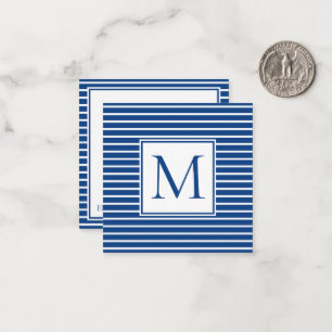 Carte De Correspondance Monogramme à rayures bleu et blanc Preppy Navy