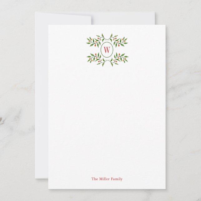 Carte De Correspondance Monogramme aquarelle avec vacances de verdure (Devant)