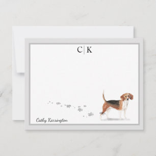 Carte De Correspondance Monogramme Beagle de la bordure gris de chien Votr