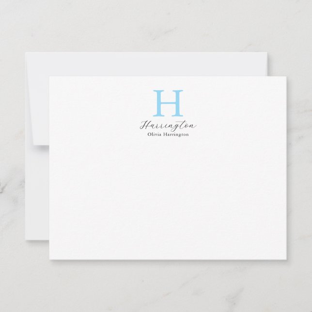 Carte De Correspondance Monogramme bleu bébé élégant et sophistiqué (Devant)