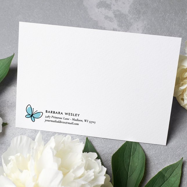 CARTE DE CORRESPONDANCE MONOGRAMME BLEU DOODLE BLANC (Créateur téléchargé)