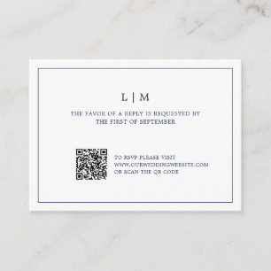 Carte De Correspondance Monogramme bleu marine simple Code QR Mariage RSVP