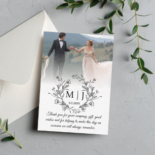 Carte De Correspondance monogramme botanique merci photo mariage