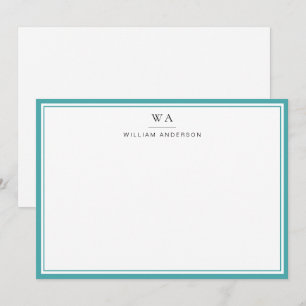 Carte De Correspondance Monogramme classique Papier à lettres bleu Turquoi