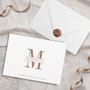 Carte De Correspondance Monogramme Couple Minimaliste Simple Brown Et Blan