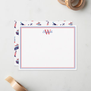 Carte De Correspondance Monogramme de bateaux à voile nautiques Preppy